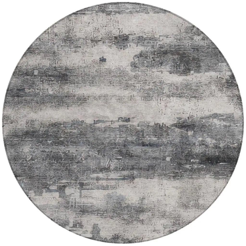 8' Gray And Graphite Round Abstract Washable Indoor Outdoor Area Rug Homeroots Outdoor