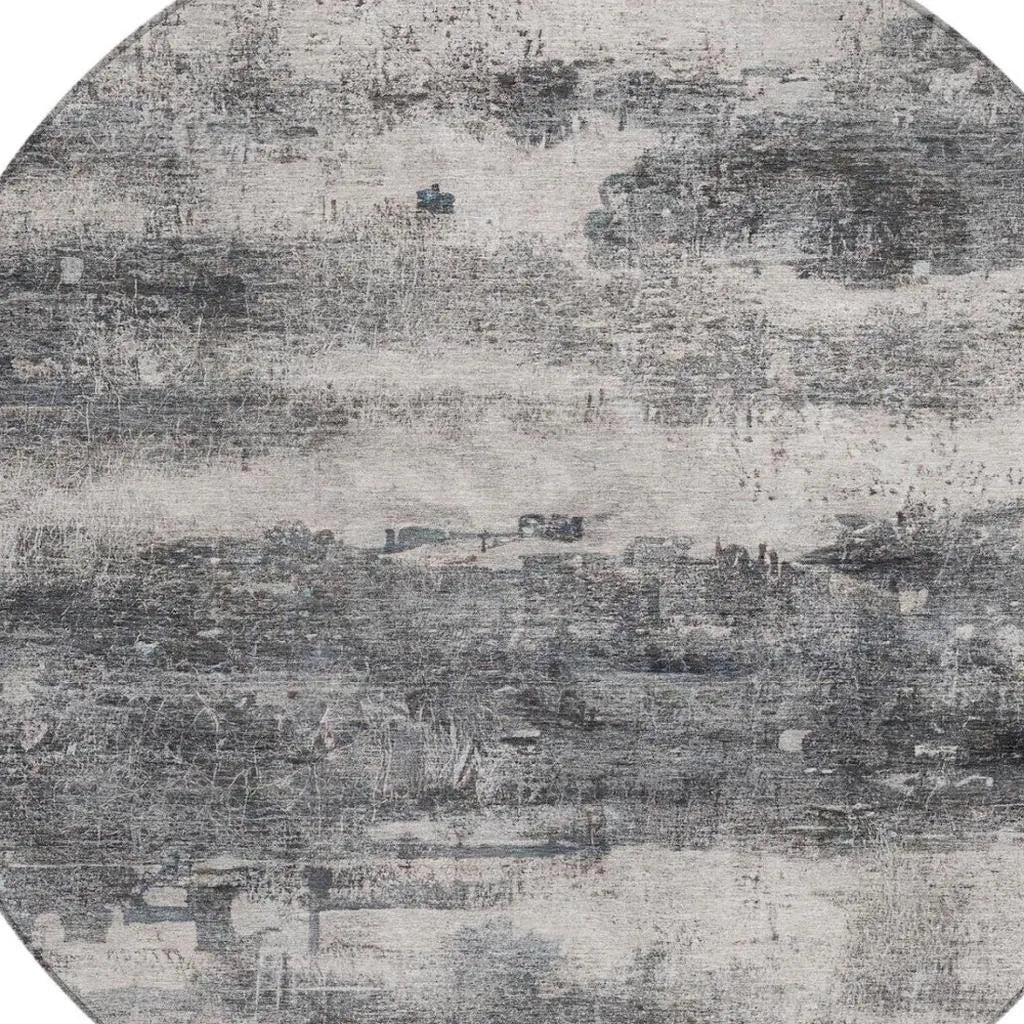 8' Gray And Graphite Round Abstract Washable Indoor Outdoor Area Rug Homeroots Outdoor