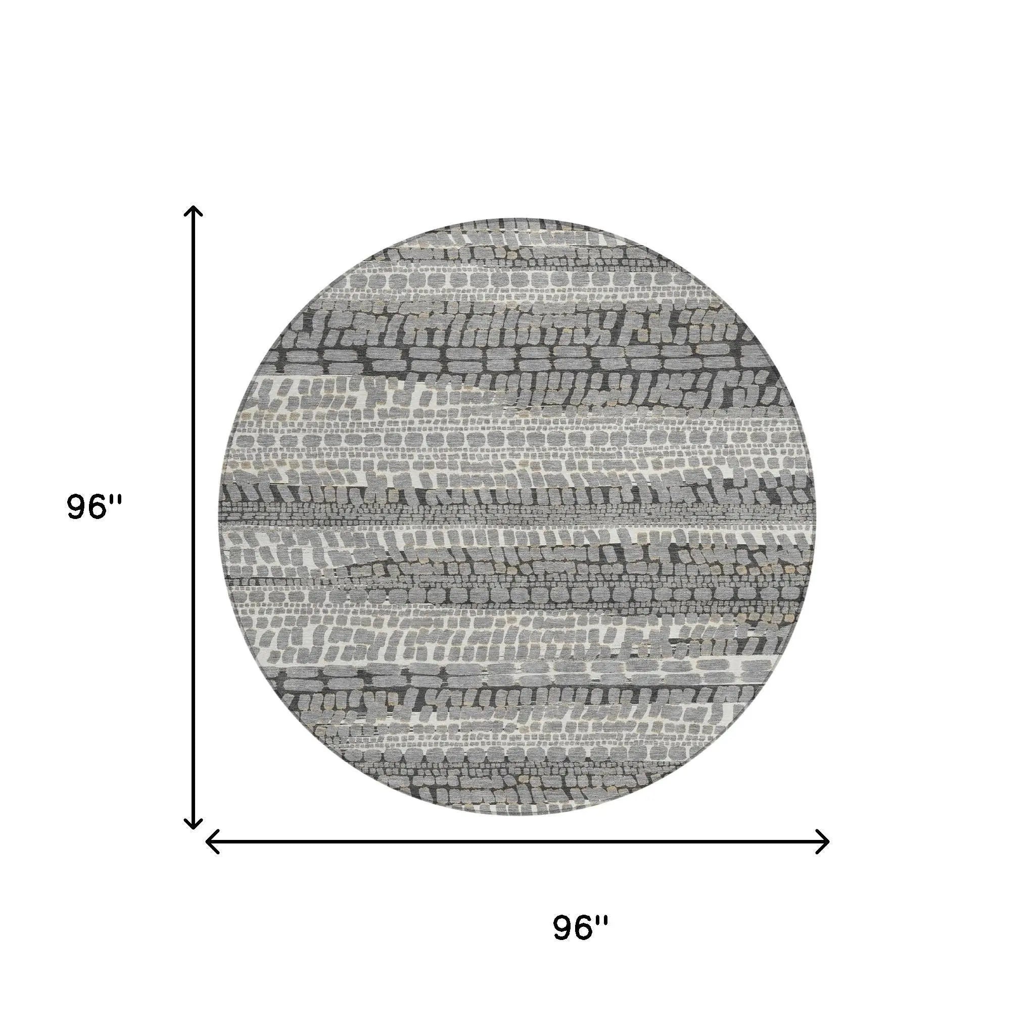 8' Gray And Graphite Round Abstract Washable Indoor Outdoor Area Rug Homeroots Outdoor