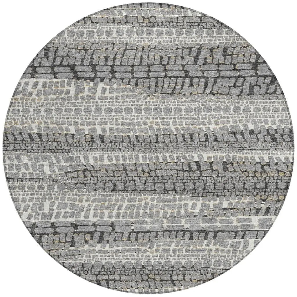 8' Gray And Graphite Round Abstract Washable Indoor Outdoor Area Rug Homeroots Outdoor