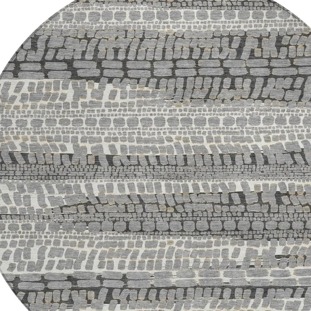 8' Gray And Graphite Round Abstract Washable Indoor Outdoor Area Rug Homeroots Outdoor