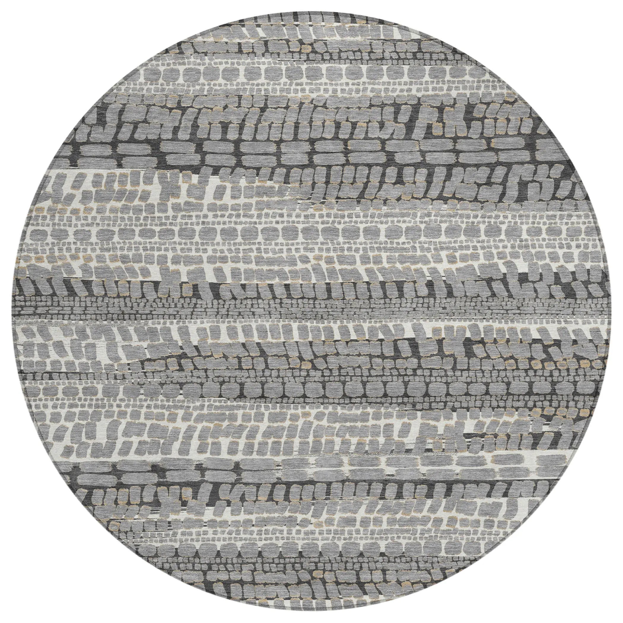 8' Gray And Graphite Round Abstract Washable Indoor Outdoor Area Rug Homeroots Outdoor