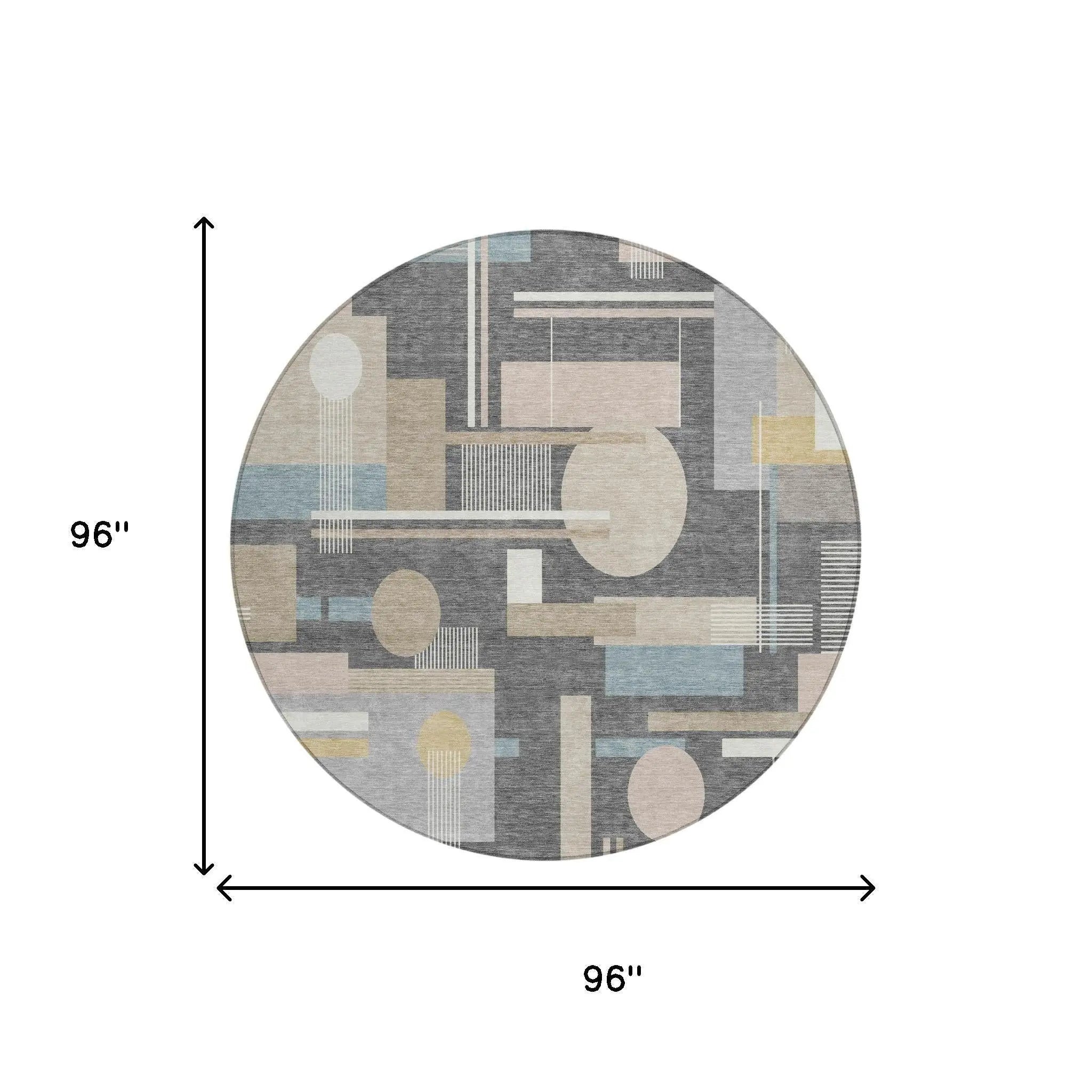 8' Gray And Graphite Round Geometric Washable Indoor Outdoor Area Rug Homeroots Outdoor