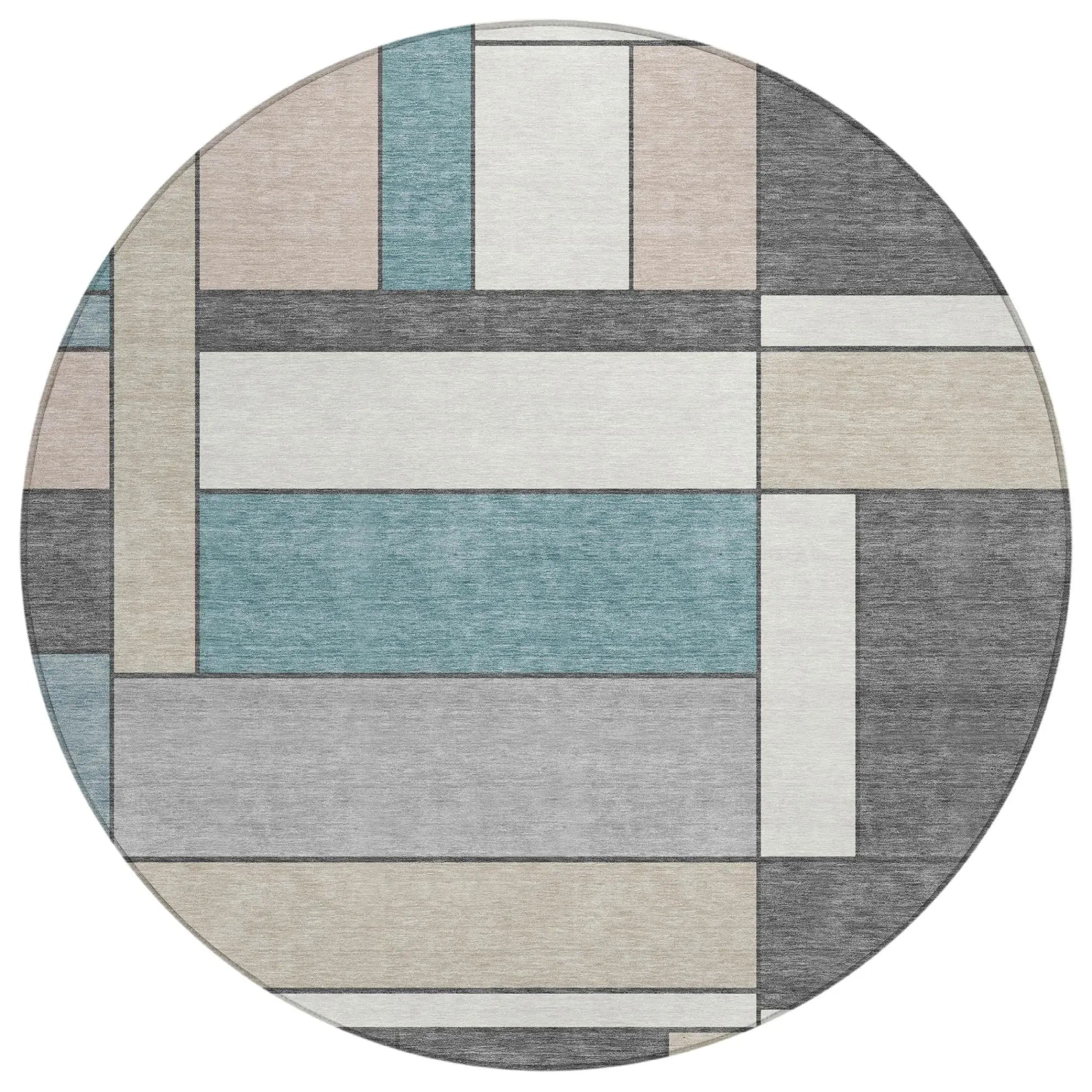 8' Gray And Graphite Round Geometric Washable Indoor Outdoor Area Rug Homeroots Outdoor