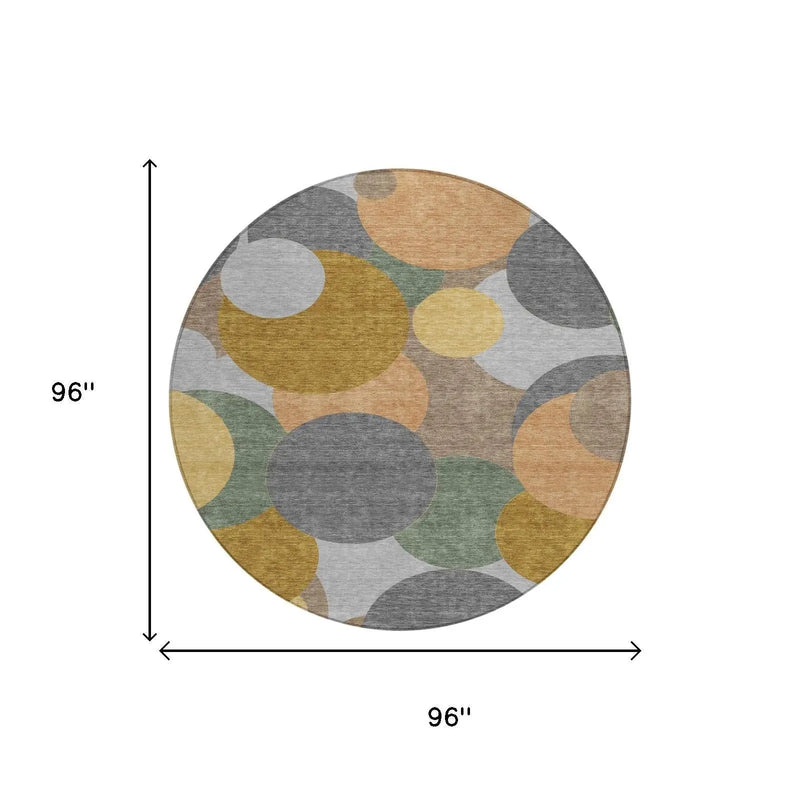 8' Gray And Graphite Round Geometric Washable Indoor Outdoor Area Rug Homeroots Outdoor
