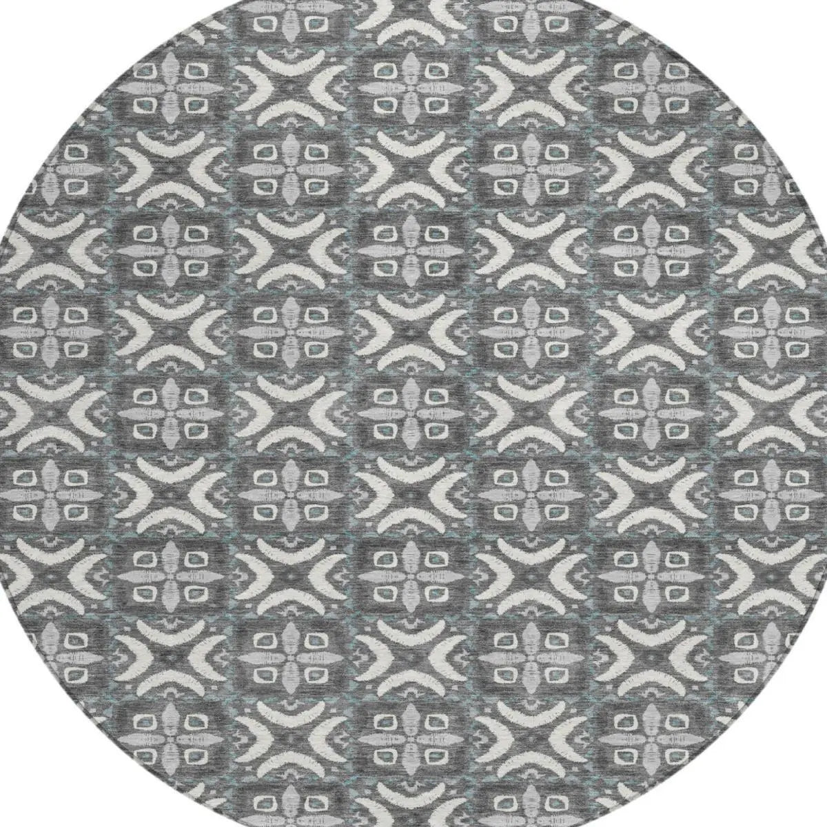 8' Gray And Graphite Round Geometric Washable Indoor Outdoor Area Rug Homeroots Outdoor