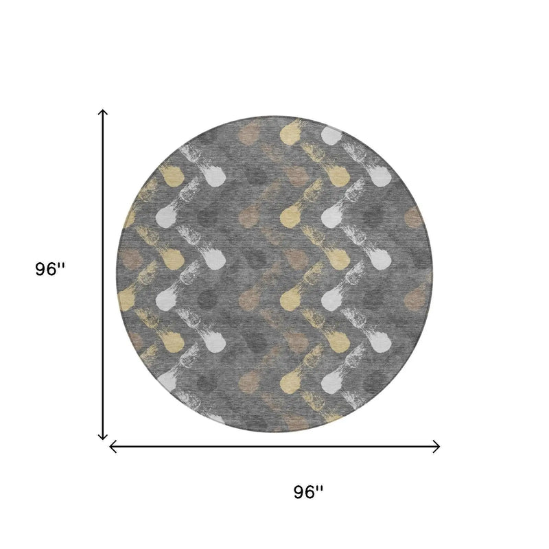 8' Gray And Graphite Round Geometric Washable Indoor Outdoor Area Rug Homeroots Outdoor