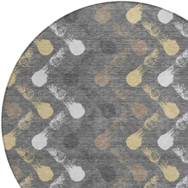 8' Gray And Graphite Round Geometric Washable Indoor Outdoor Area Rug Homeroots Outdoor