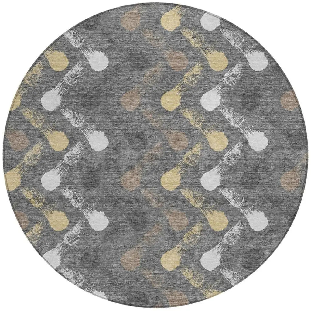 8' Gray And Graphite Round Geometric Washable Indoor Outdoor Area Rug Homeroots Outdoor