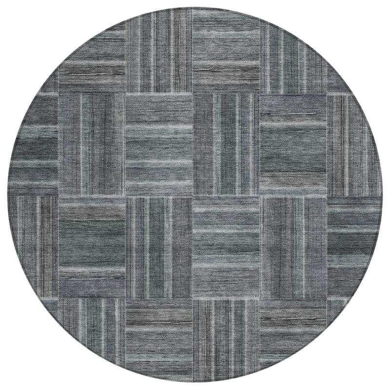 8' Gray And Graphite Round Geometric Washable Indoor Outdoor Area Rug Homeroots Outdoor
