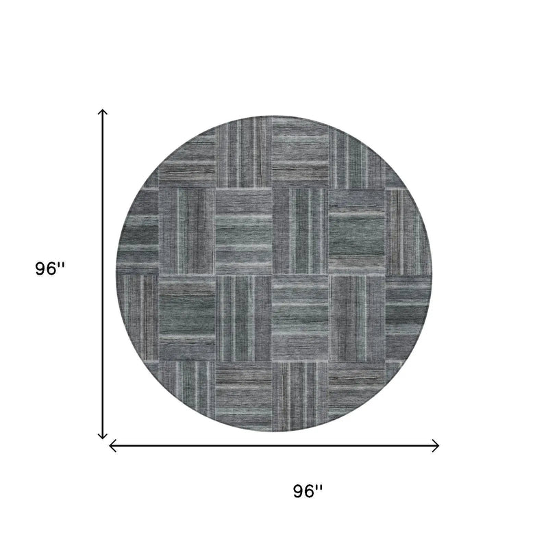 8' Gray And Graphite Round Geometric Washable Indoor Outdoor Area Rug Homeroots Outdoor