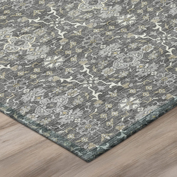 8' Gray And Graphite Round Oriental Washable Indoor Outdoor Area Rug Homeroots Outdoor