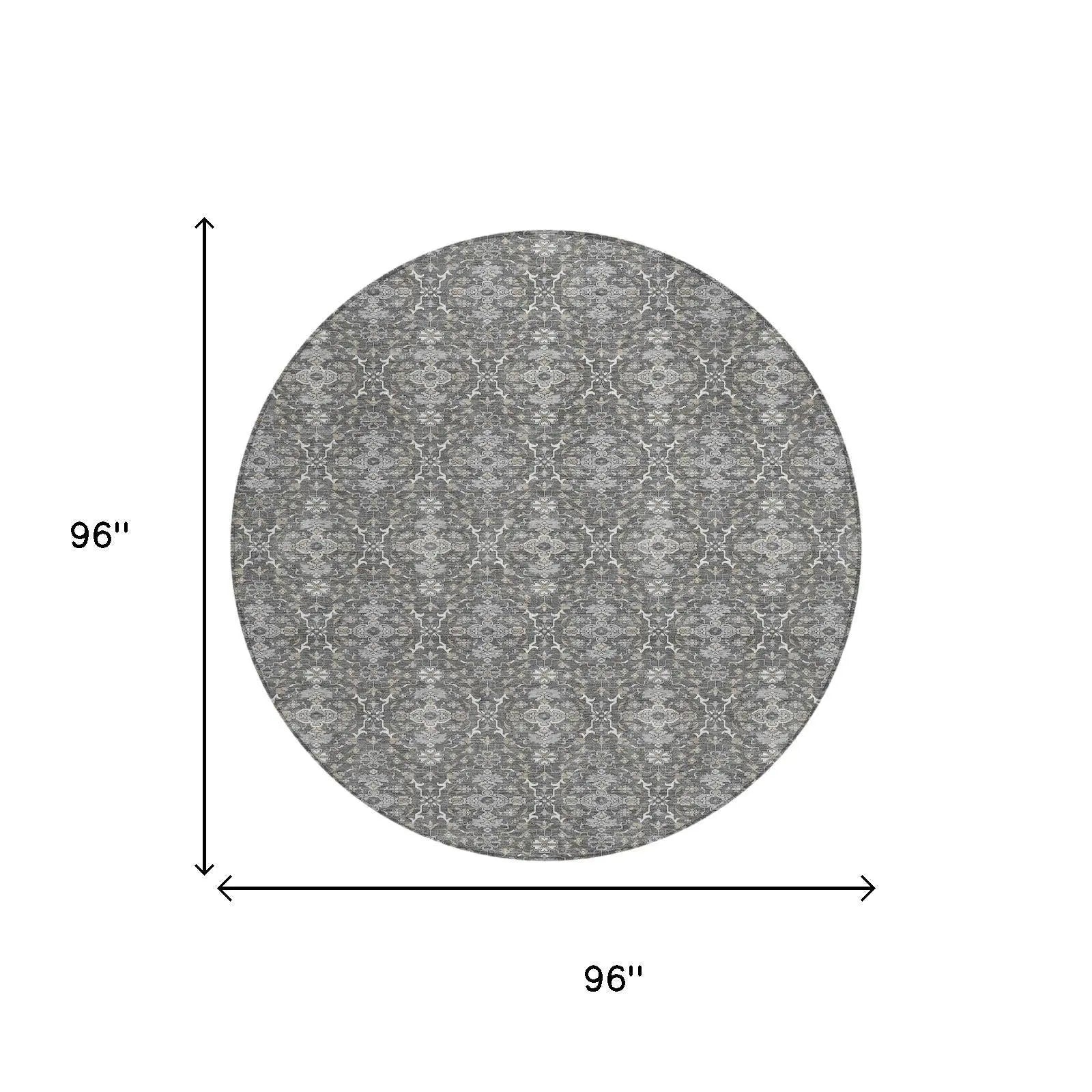 8' Gray And Graphite Round Oriental Washable Indoor Outdoor Area Rug Homeroots Outdoor