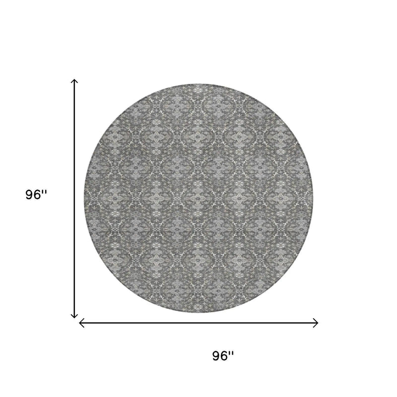 8' Gray And Graphite Round Oriental Washable Indoor Outdoor Area Rug Homeroots Outdoor