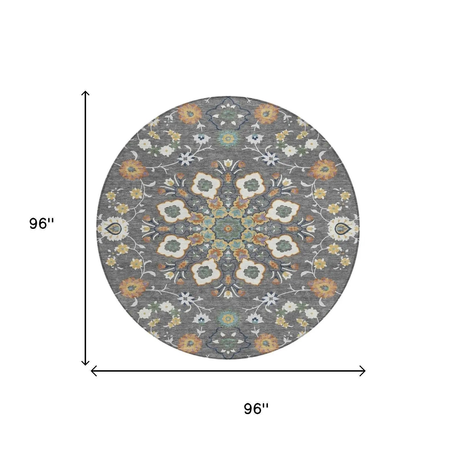 8' Gray And Graphite Round Oriental Washable Indoor Outdoor Area Rug Homeroots Outdoor