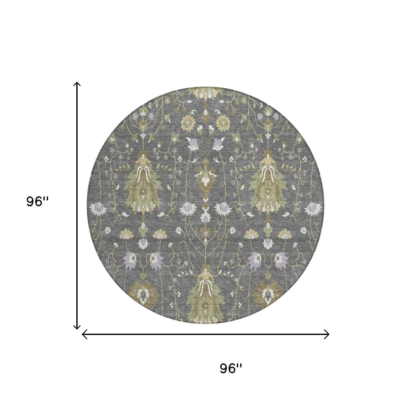 8' Gray And Graphite Round Oriental Washable Indoor Outdoor Area Rug Homeroots Outdoor