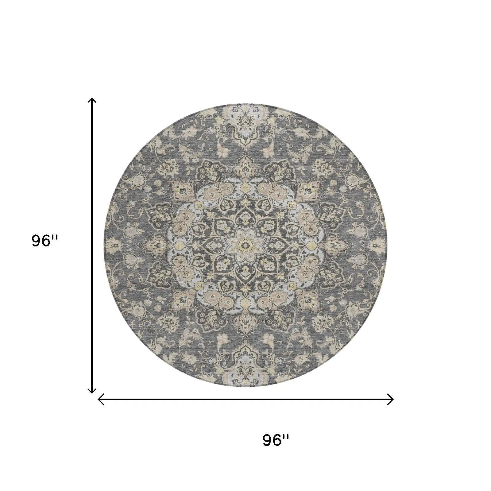 8' Gray And Graphite Round Oriental Washable Indoor Outdoor Area Rug Homeroots Outdoor
