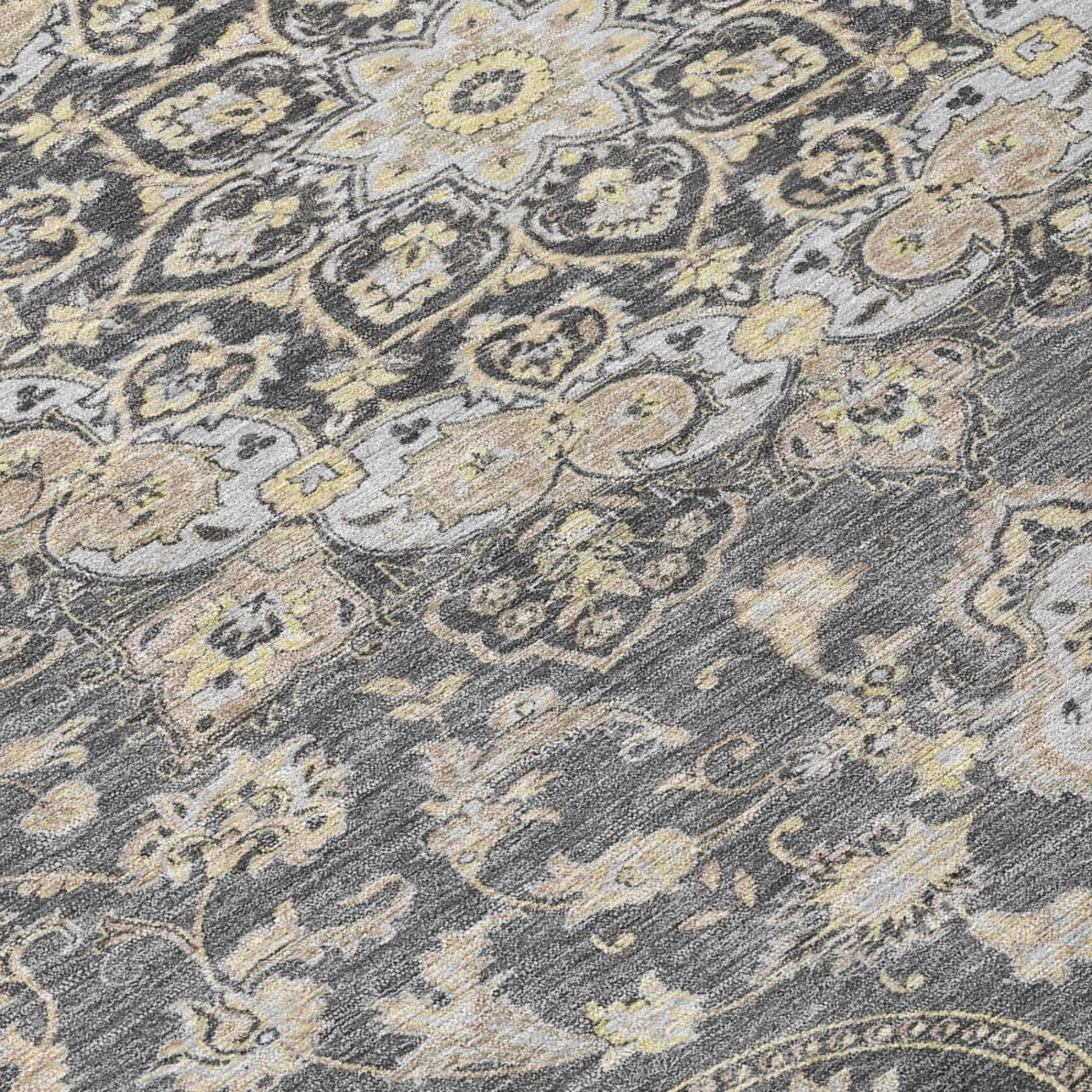 8' Gray And Graphite Round Oriental Washable Indoor Outdoor Area Rug Homeroots Outdoor