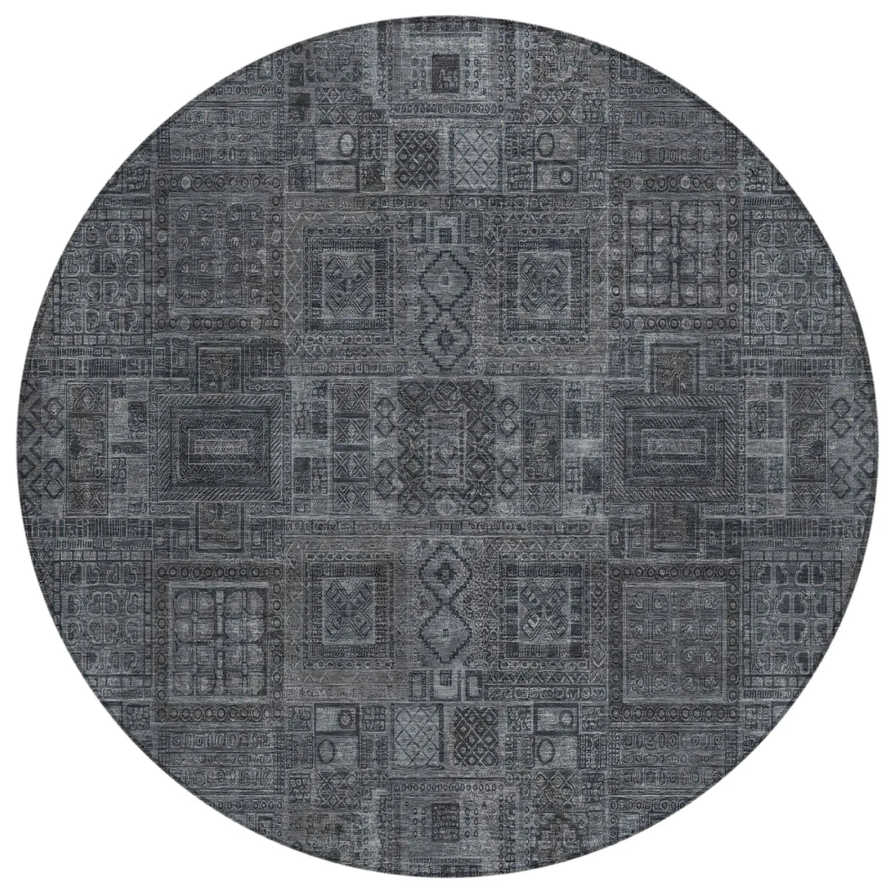 8' Gray And Graphite Round Oriental Washable Indoor Outdoor Area Rug Homeroots Outdoor