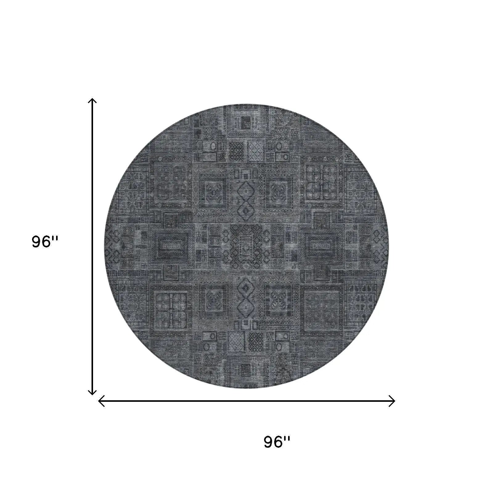 8' Gray And Graphite Round Oriental Washable Indoor Outdoor Area Rug Homeroots Outdoor