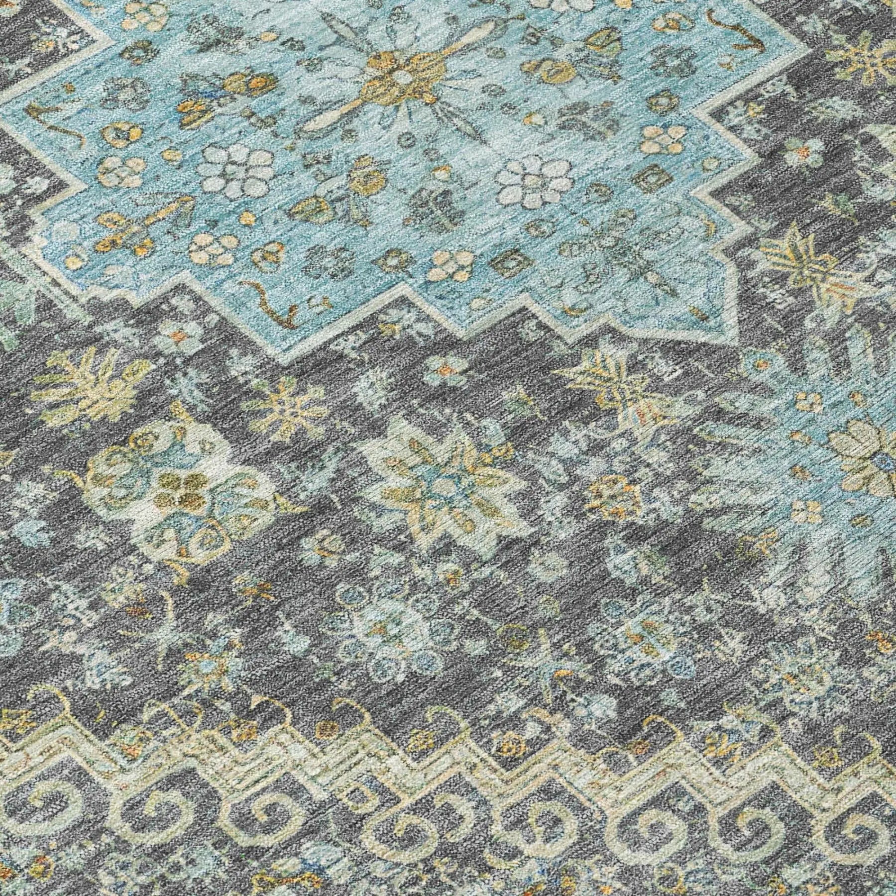 8' Gray And Graphite Round Oriental Washable Indoor Outdoor Area Rug Homeroots Outdoor