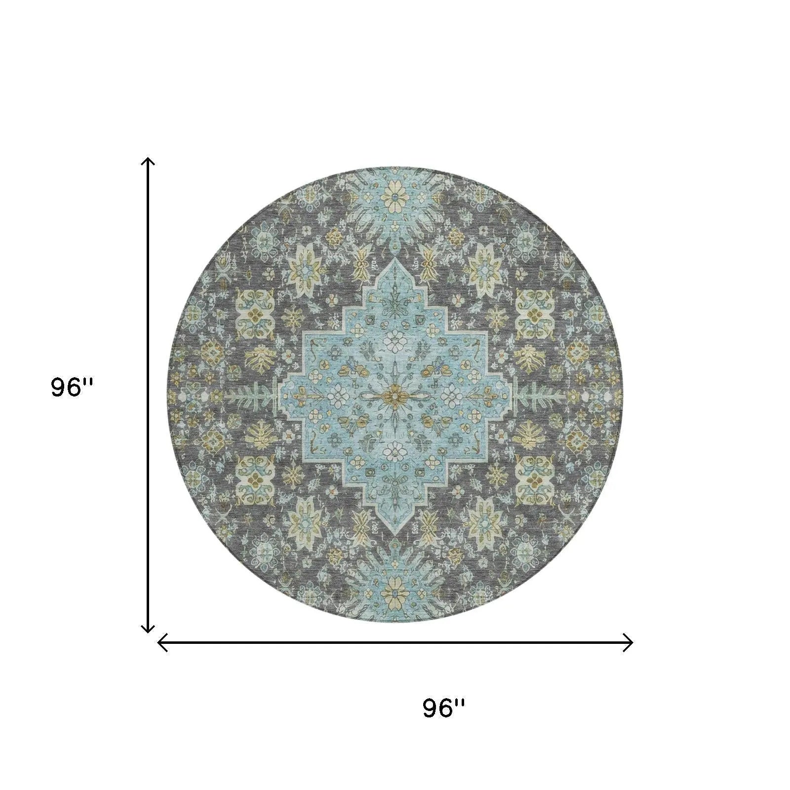 8' Gray And Graphite Round Oriental Washable Indoor Outdoor Area Rug Homeroots Outdoor