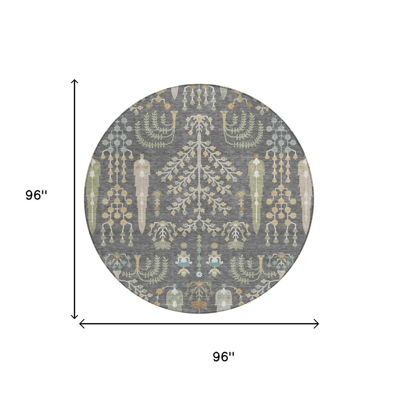 8' Gray And Graphite Round Oriental Washable Indoor Outdoor Area Rug Homeroots Outdoor