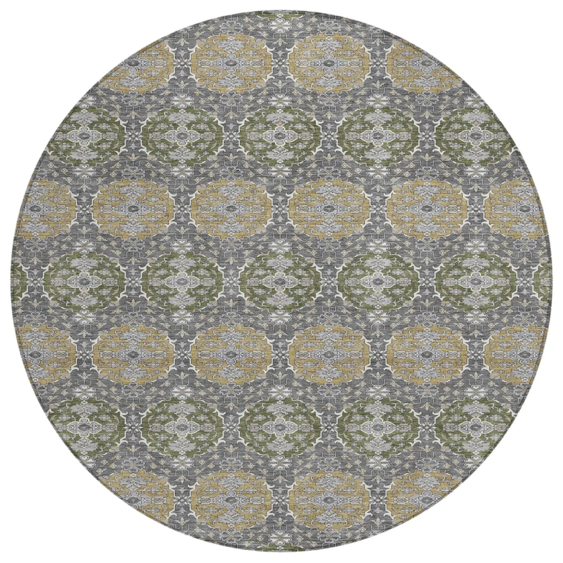 8' Gray And Graphite Round Striped Washable Indoor Outdoor Area Rug Homeroots Outdoor
