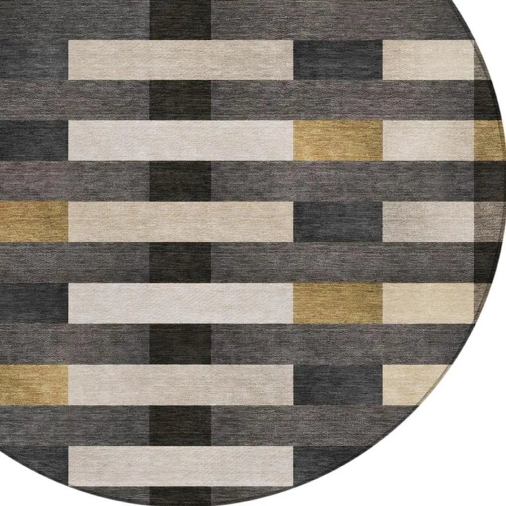 8' Gray And Graphite Round Striped Washable Indoor Outdoor Area Rug Homeroots Outdoor