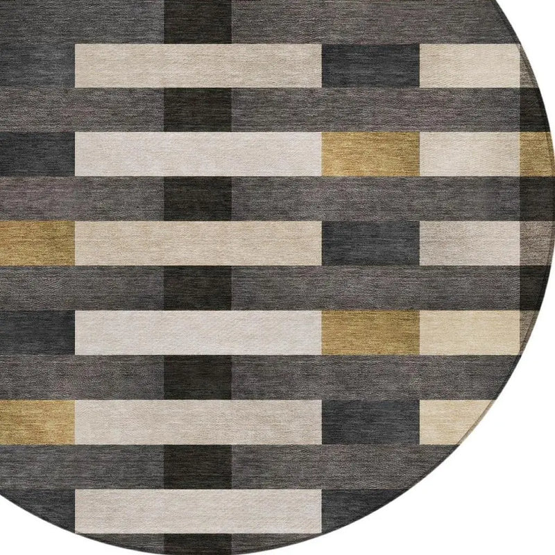 8' Gray And Graphite Round Striped Washable Indoor Outdoor Area Rug Homeroots Outdoor