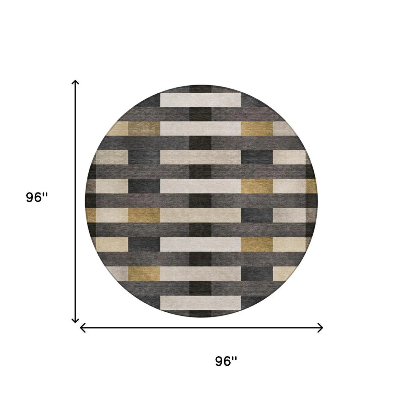 8' Gray And Graphite Round Striped Washable Indoor Outdoor Area Rug Homeroots Outdoor
