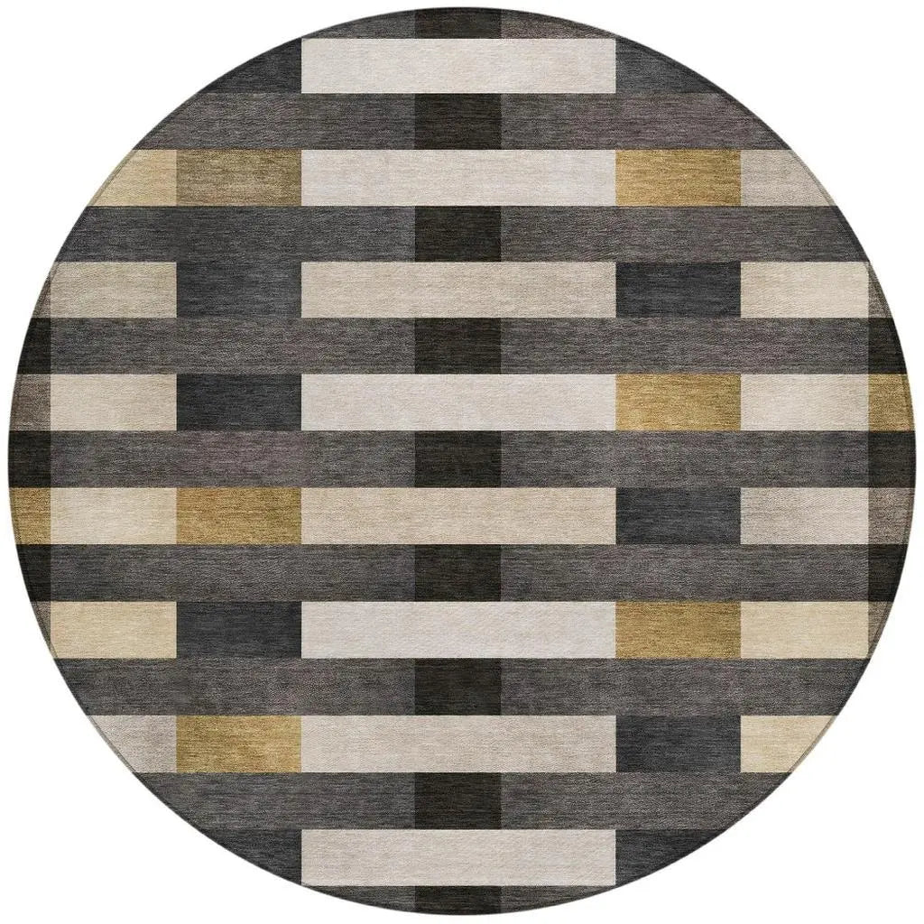 8' Gray And Graphite Round Striped Washable Indoor Outdoor Area Rug Homeroots Outdoor