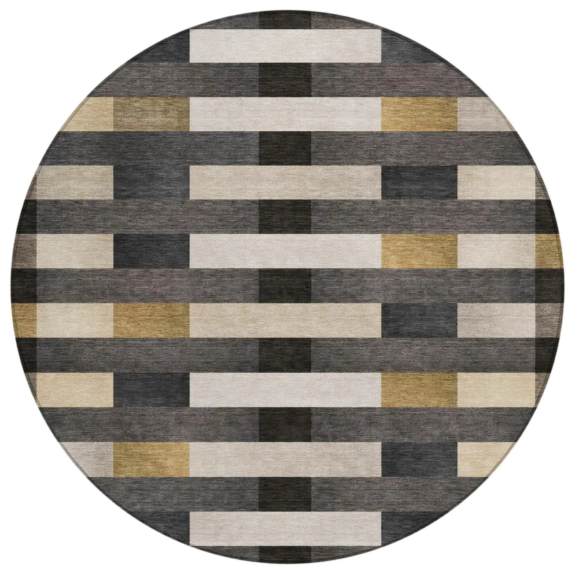8' Gray And Graphite Round Striped Washable Indoor Outdoor Area Rug Homeroots Outdoor