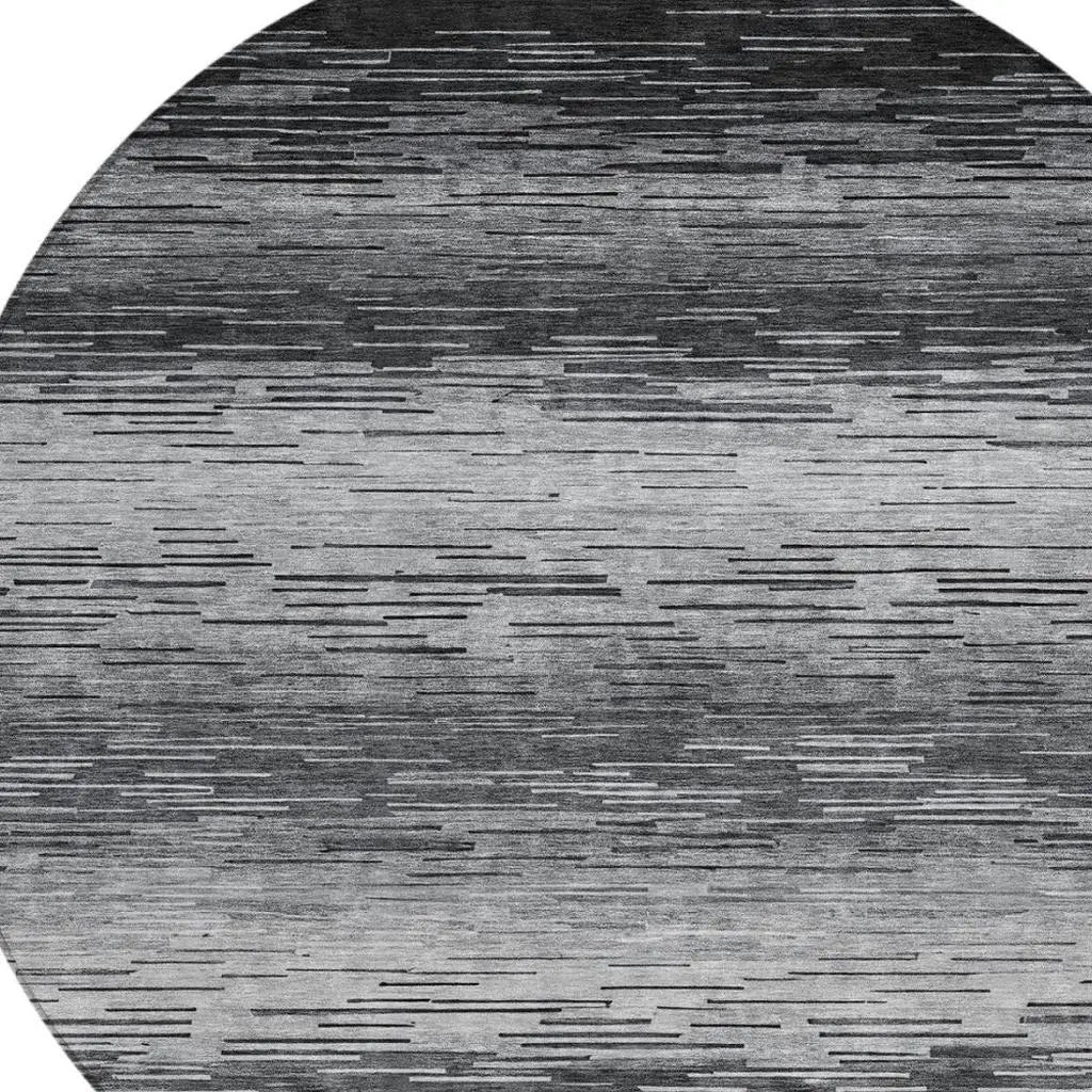 8' Gray And Graphite Round Striped Washable Indoor Outdoor Area Rug Homeroots Outdoor