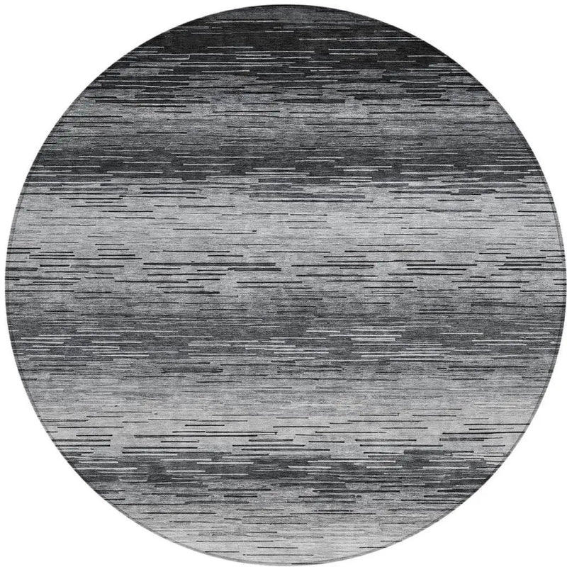 8' Gray And Graphite Round Striped Washable Indoor Outdoor Area Rug Homeroots Outdoor