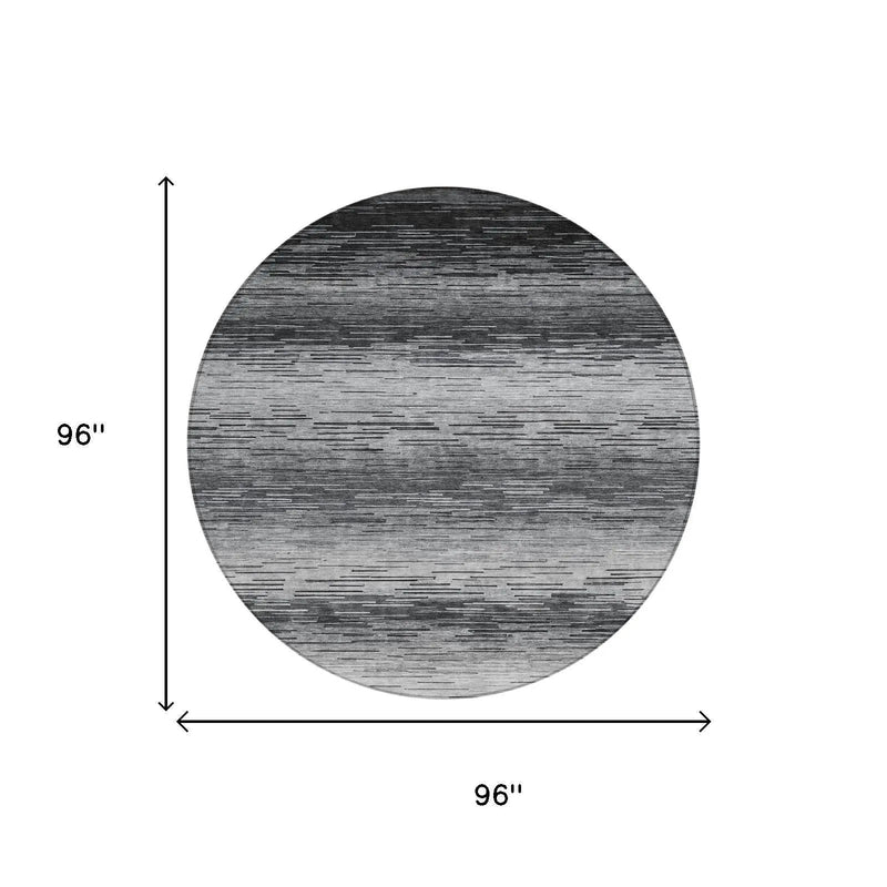 8' Gray And Graphite Round Striped Washable Indoor Outdoor Area Rug Homeroots Outdoor