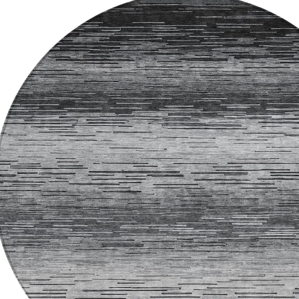 8' Gray And Graphite Round Striped Washable Indoor Outdoor Area Rug Homeroots Outdoor