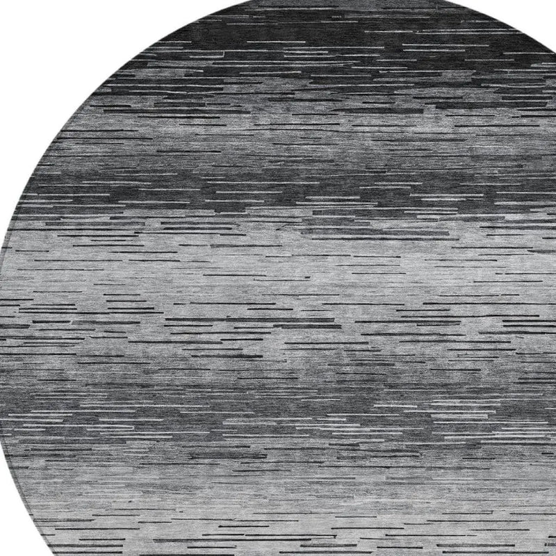 8' Gray And Graphite Round Striped Washable Indoor Outdoor Area Rug Homeroots Outdoor