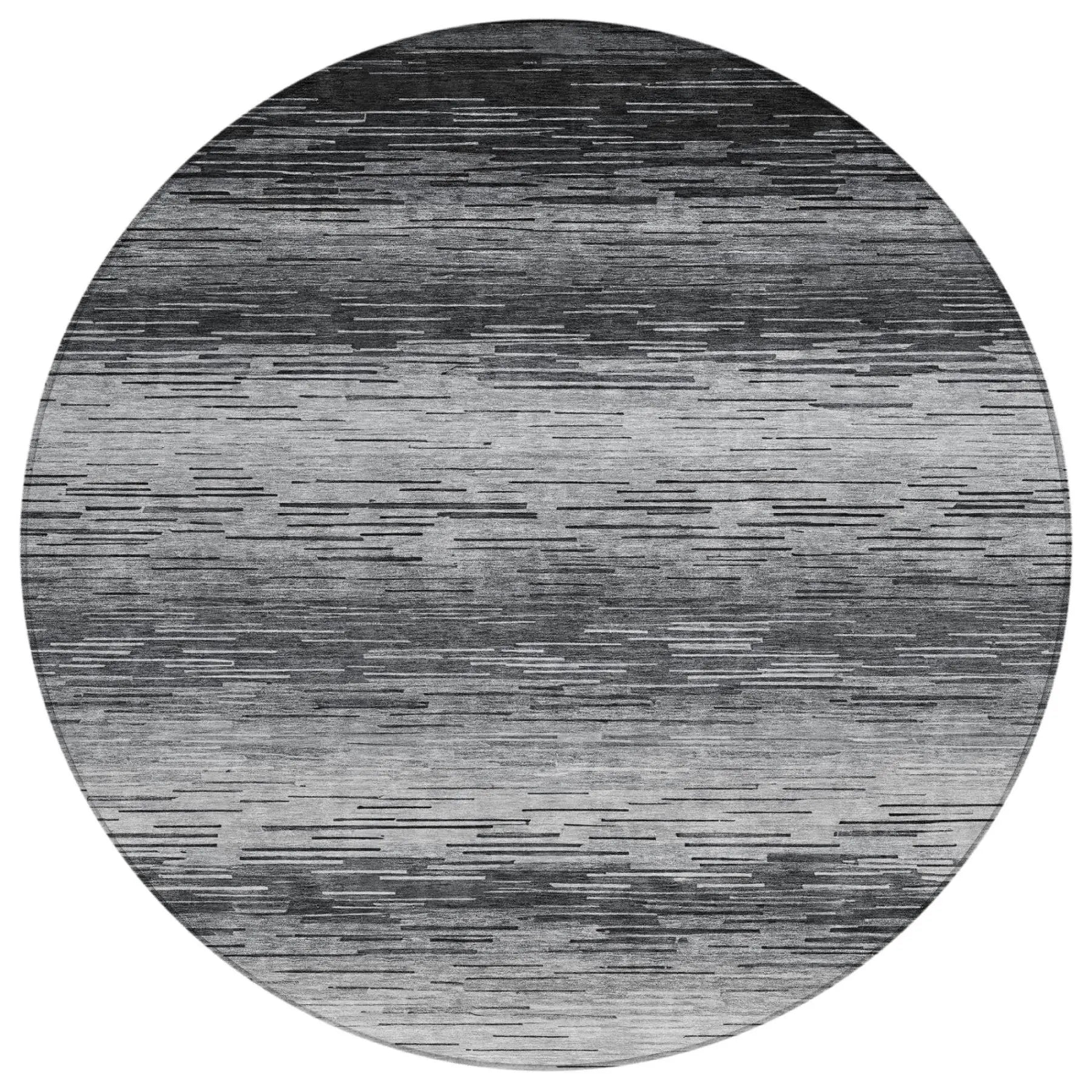 8' Gray And Graphite Round Striped Washable Indoor Outdoor Area Rug Homeroots Outdoor