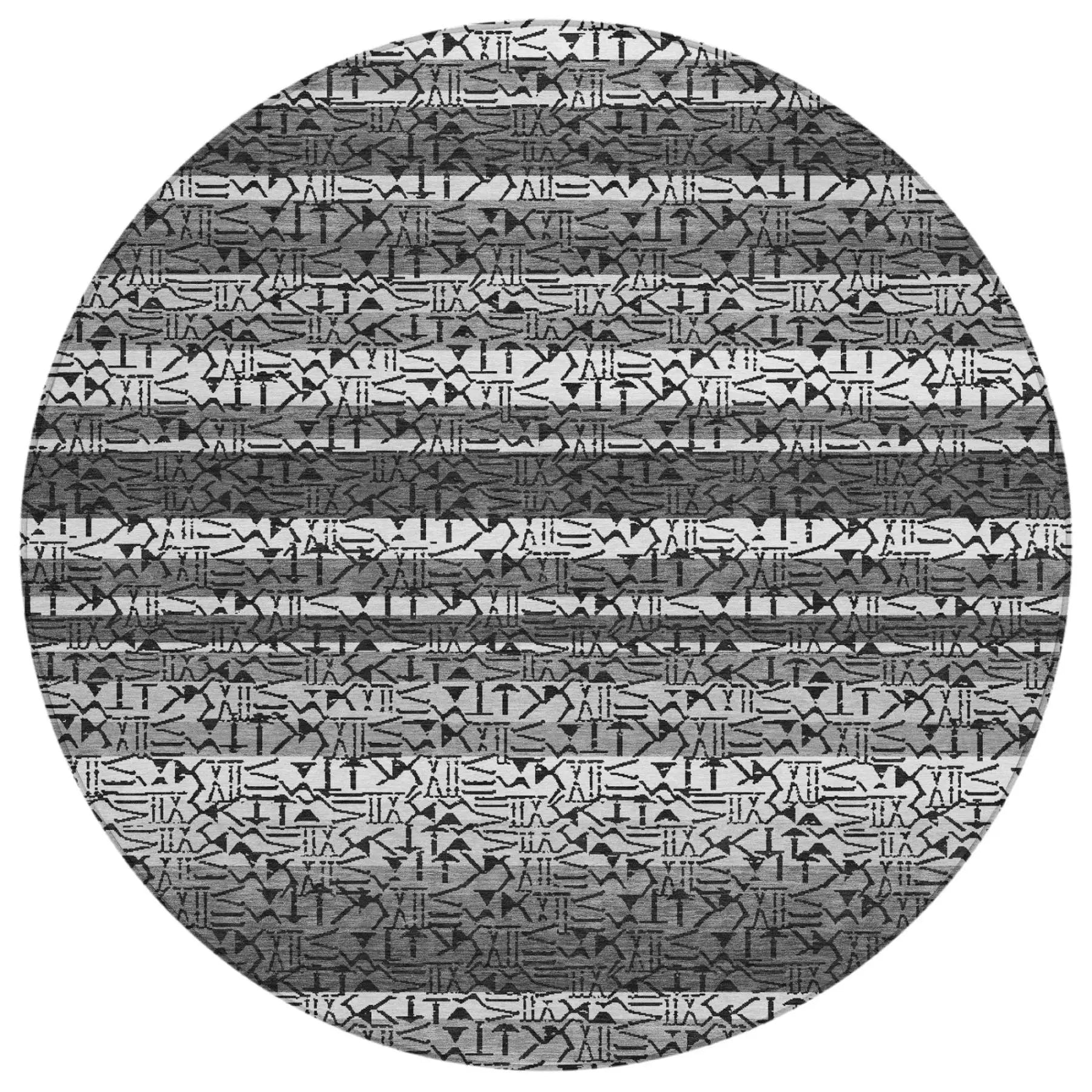 8' Gray And Graphite Round Striped Washable Indoor Outdoor Area Rug Homeroots Outdoor