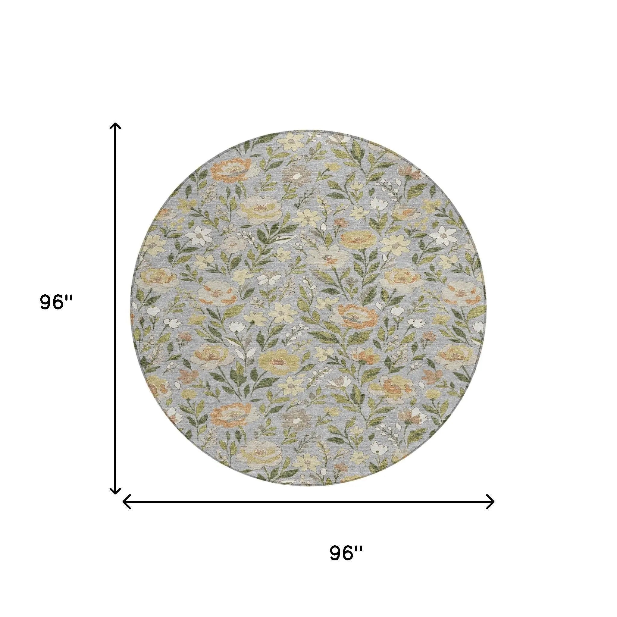 8' Gray And Green Round Floral Washable Indoor Outdoor Area Rug Homeroots Outdoor