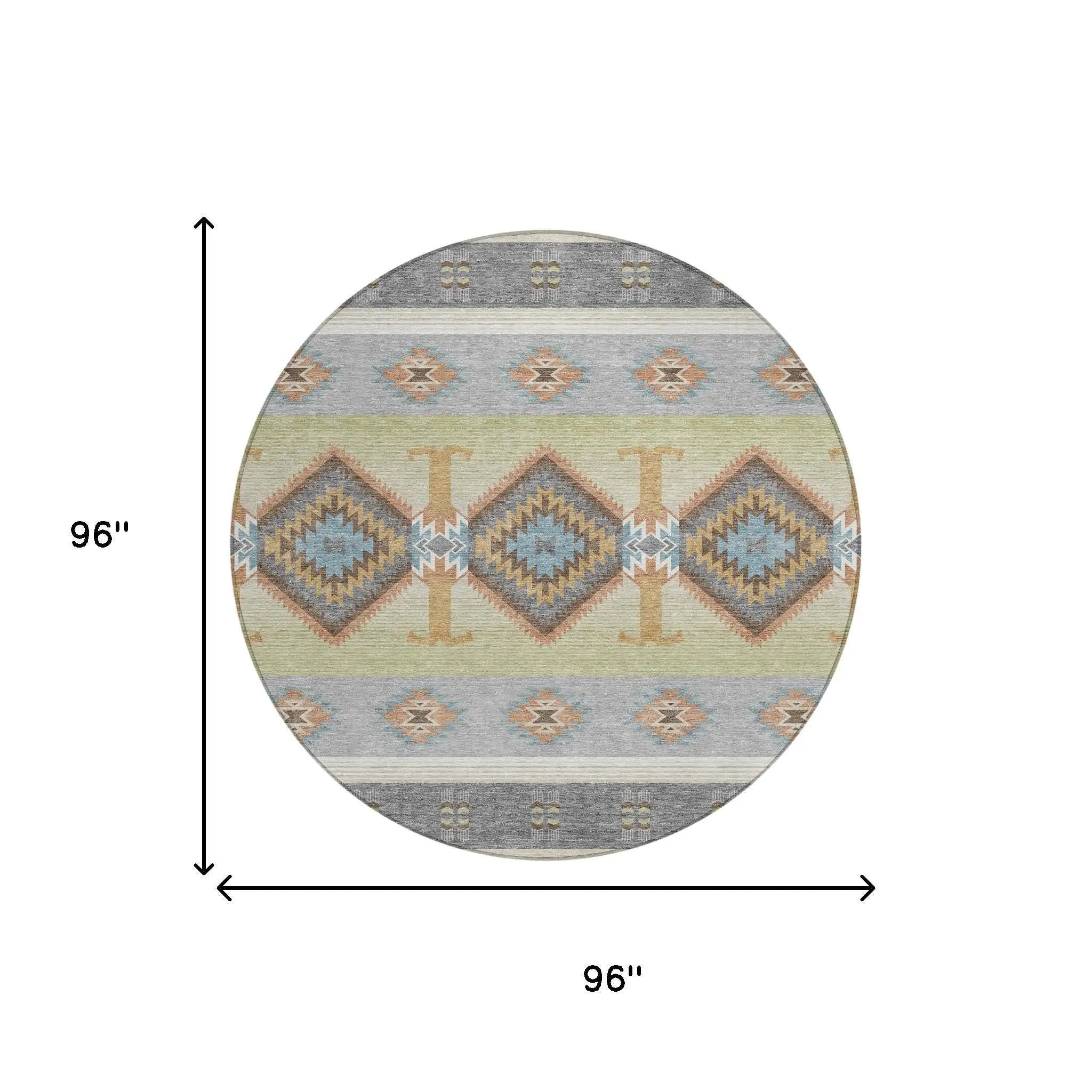 8' Gray And Green Round Southwestern Washable Indoor Outdoor Area Rug Homeroots Outdoor