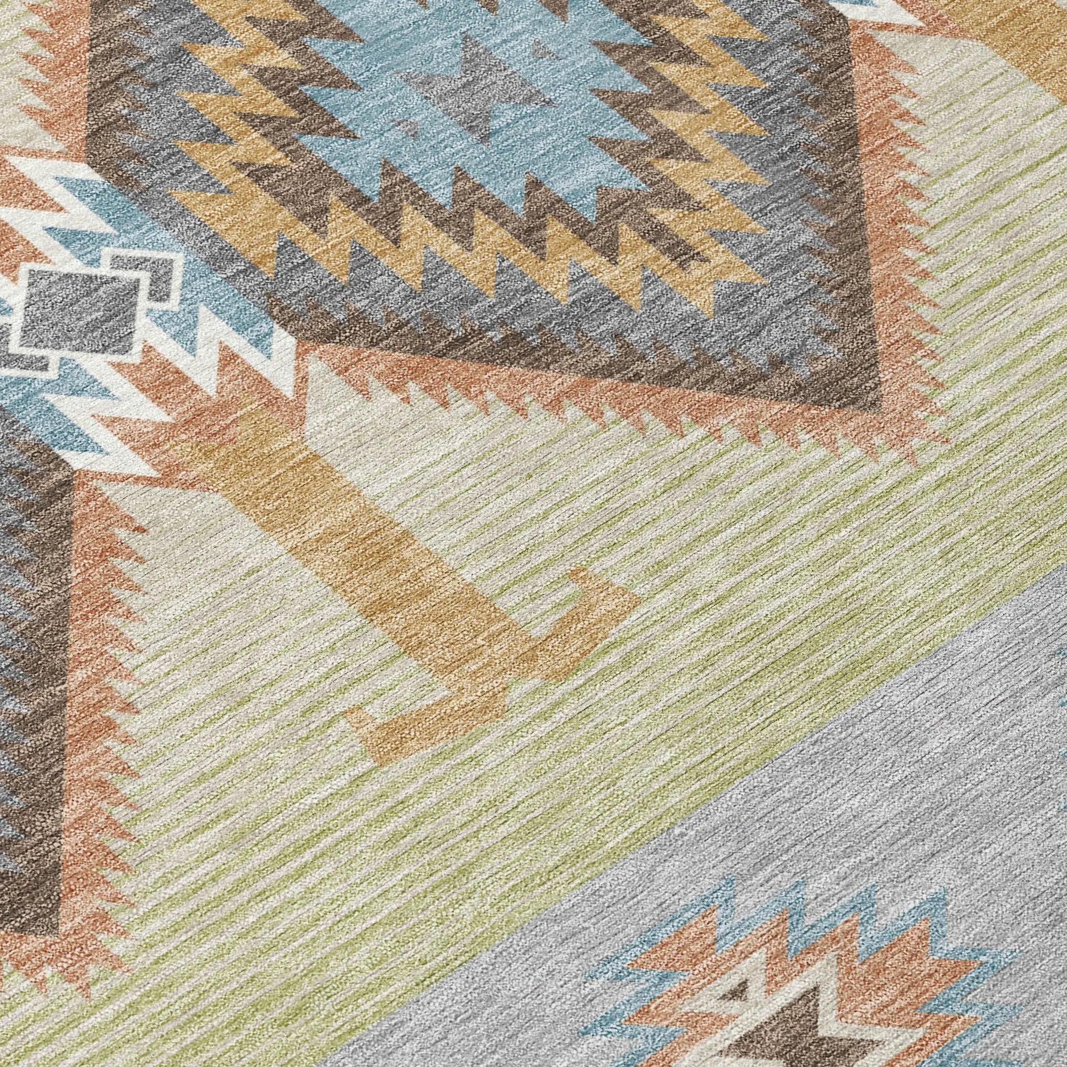 8' Gray And Green Round Southwestern Washable Indoor Outdoor Area Rug Homeroots Outdoor