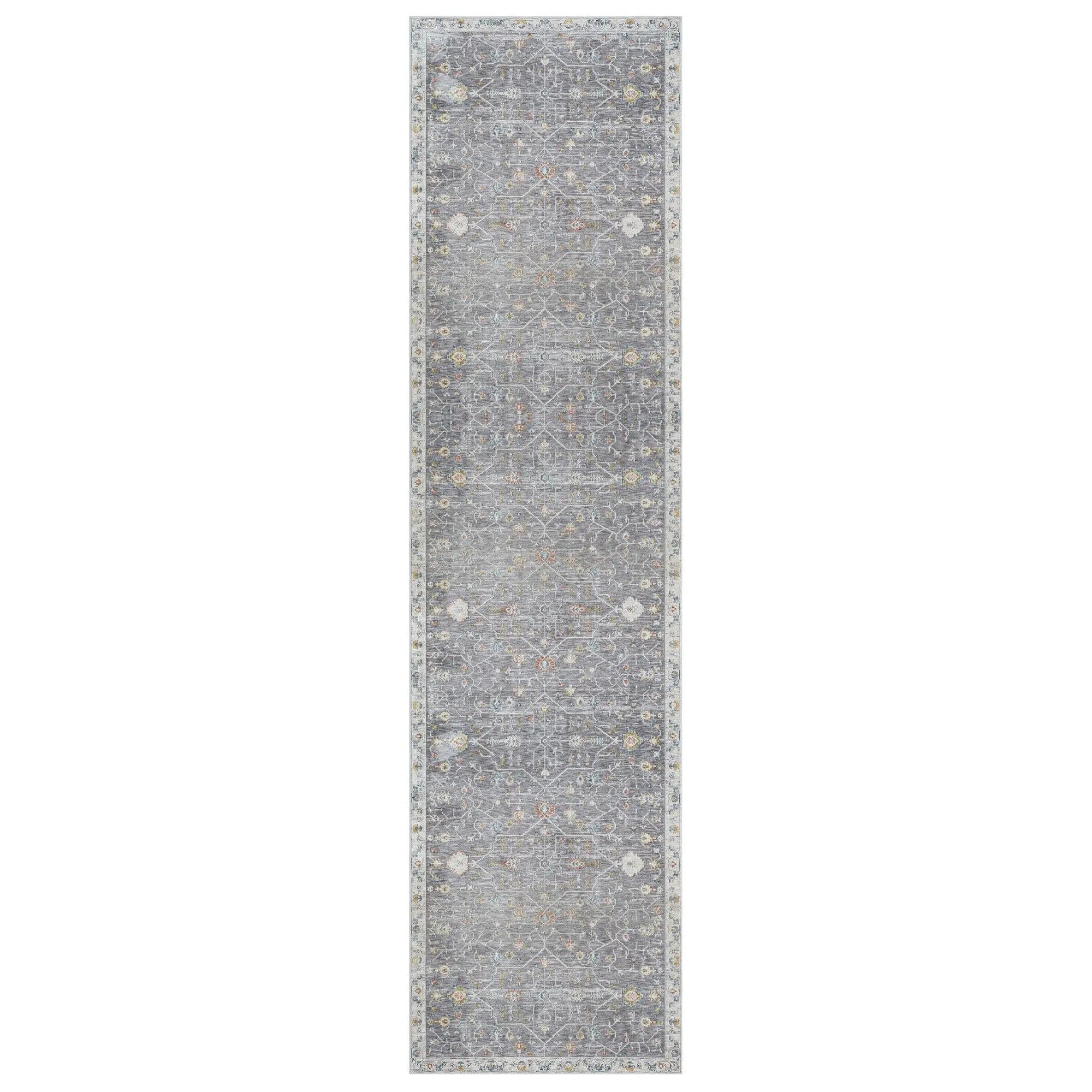 8' Gray And Ivory Floral Runner Rug Homeroots Home Decor
