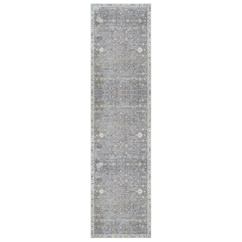 8' Gray And Ivory Floral Runner Rug Homeroots Home Decor