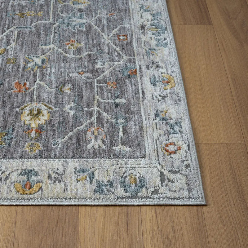 8' Gray And Ivory Floral Runner Rug Homeroots Home Decor