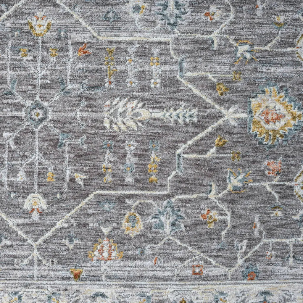 8' Gray And Ivory Floral Runner Rug Homeroots Home Decor