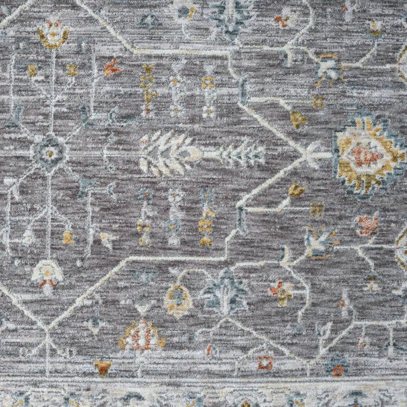 8' Gray And Ivory Floral Runner Rug Homeroots Home Decor