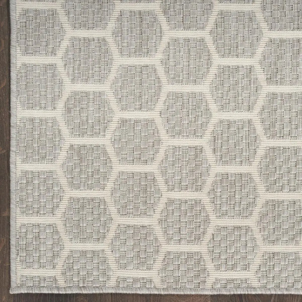 8' Gray And Ivory Geometric Indoor Outdoor Runner Rug Homeroots Outdoor