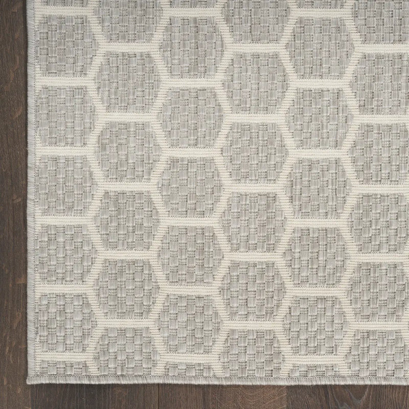 8' Gray And Ivory Geometric Indoor Outdoor Runner Rug Homeroots Outdoor